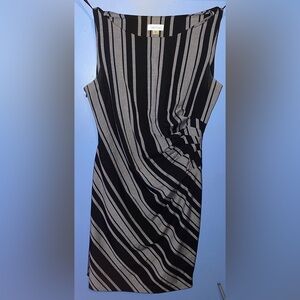 Calvin Klein Striped Black and Gray Scuba Sheath Dress